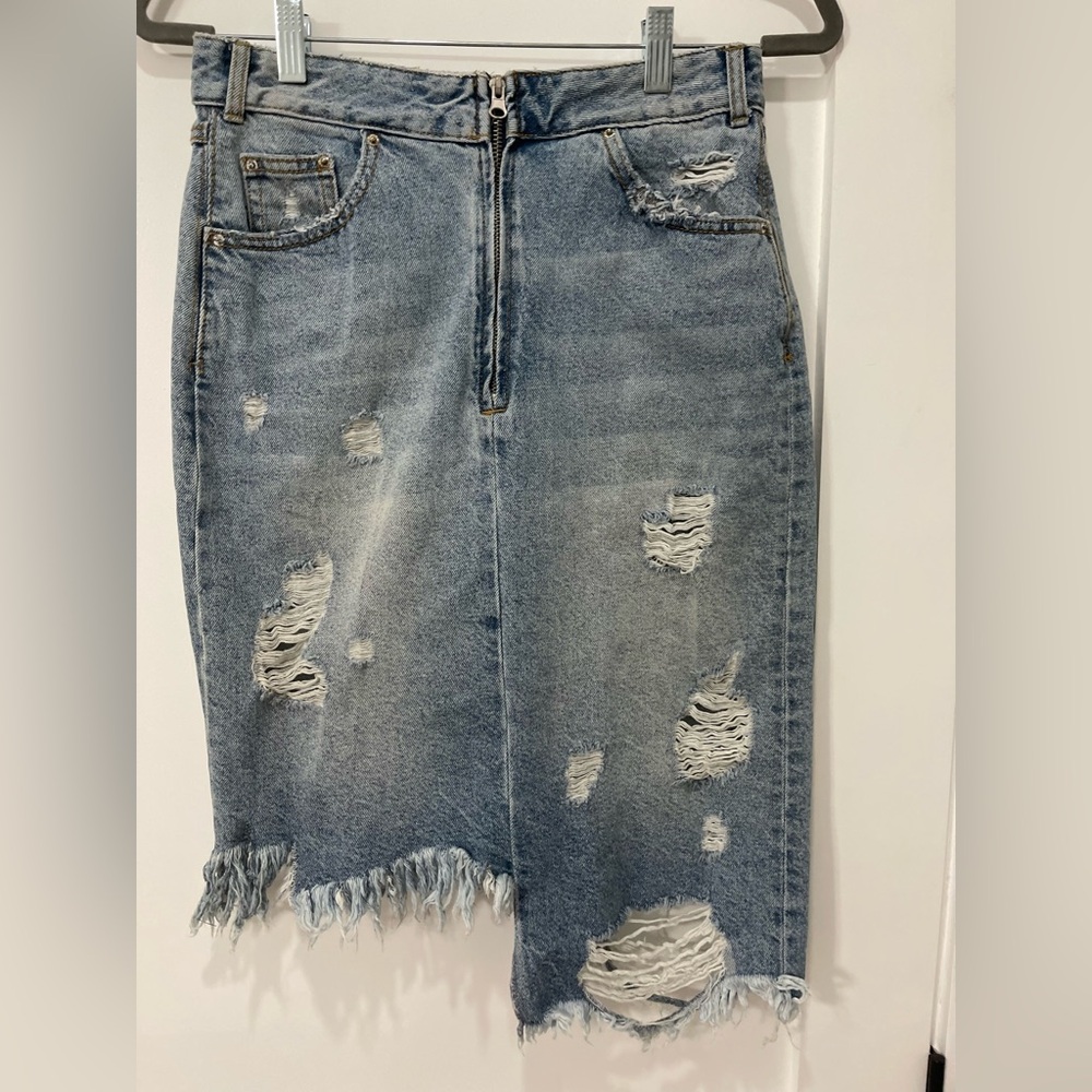 Zara Asymmetrical Distressed Denim Skirt size S - Picture 3 of 7